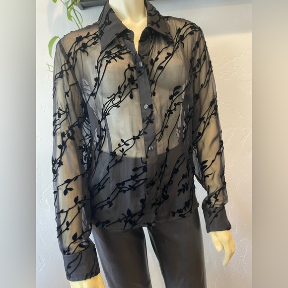 Women’s Y2K express Il velvet burnout button up blouse size M - Picture 1 of 7